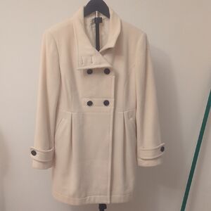 Garnett Hill Elegant Cream Double-Breasted Women's Coat Medium